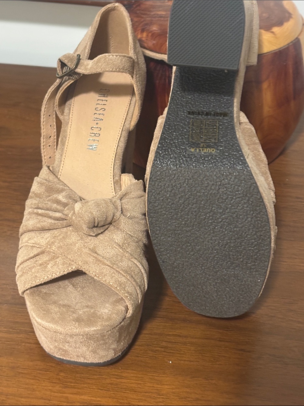 chelsea crew Tan Suede Knotted Platform Heels with Ankle Strap - Picture 2 of 2